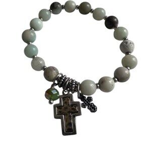 Eden Merry Beaded Stretch Bracelet Cross Charms Accent Bead Charm Silver Beads